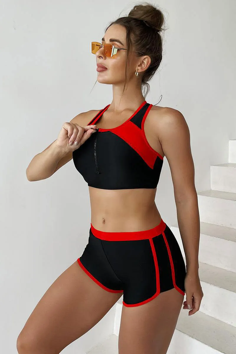 Color Block Patchwork Sporty Racerback Bikini
