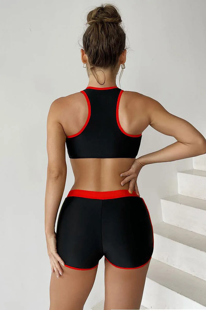 Color Block Patchwork Sporty Racerback Bikini