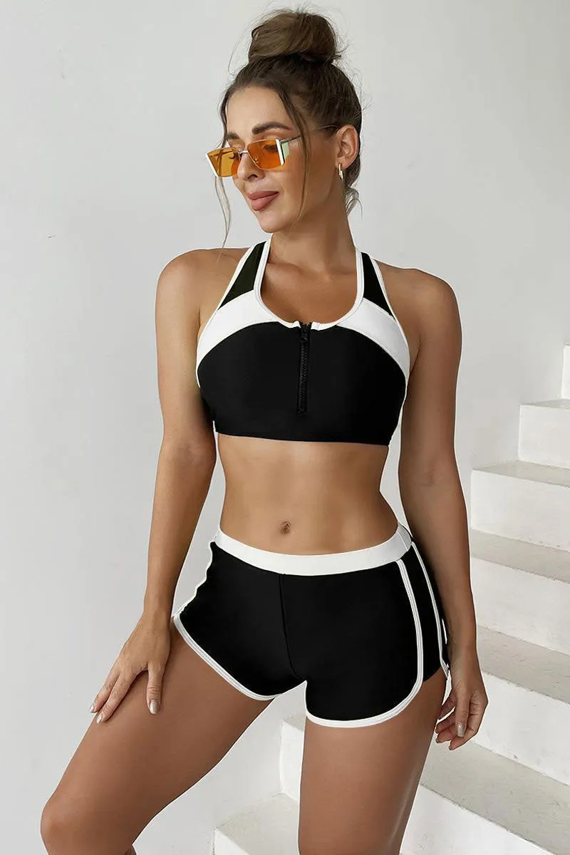 Color Block Patchwork Sporty Racerback Bikini