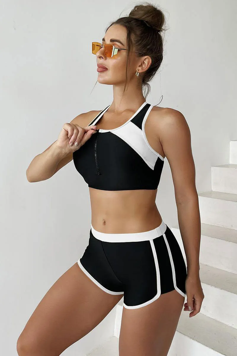 Color Block Patchwork Sporty Racerback Bikini