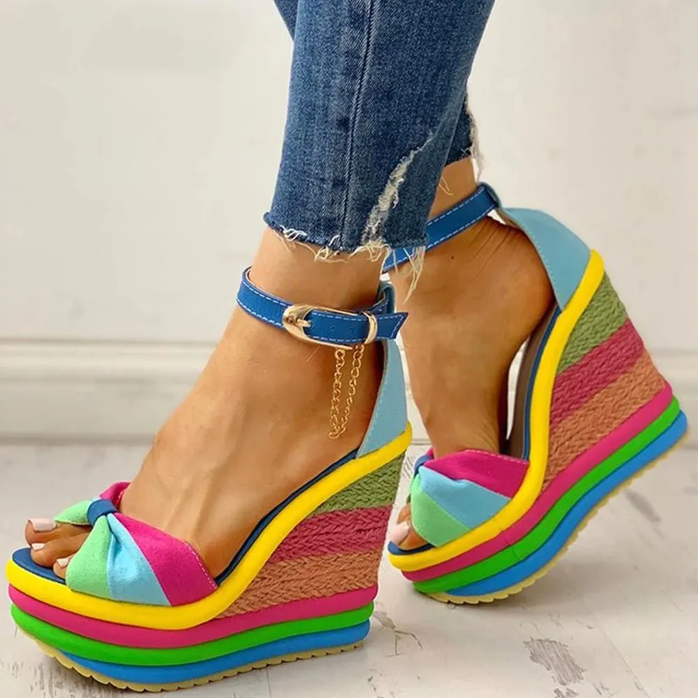 Colorful Rainbow Platform Wedge Sandals