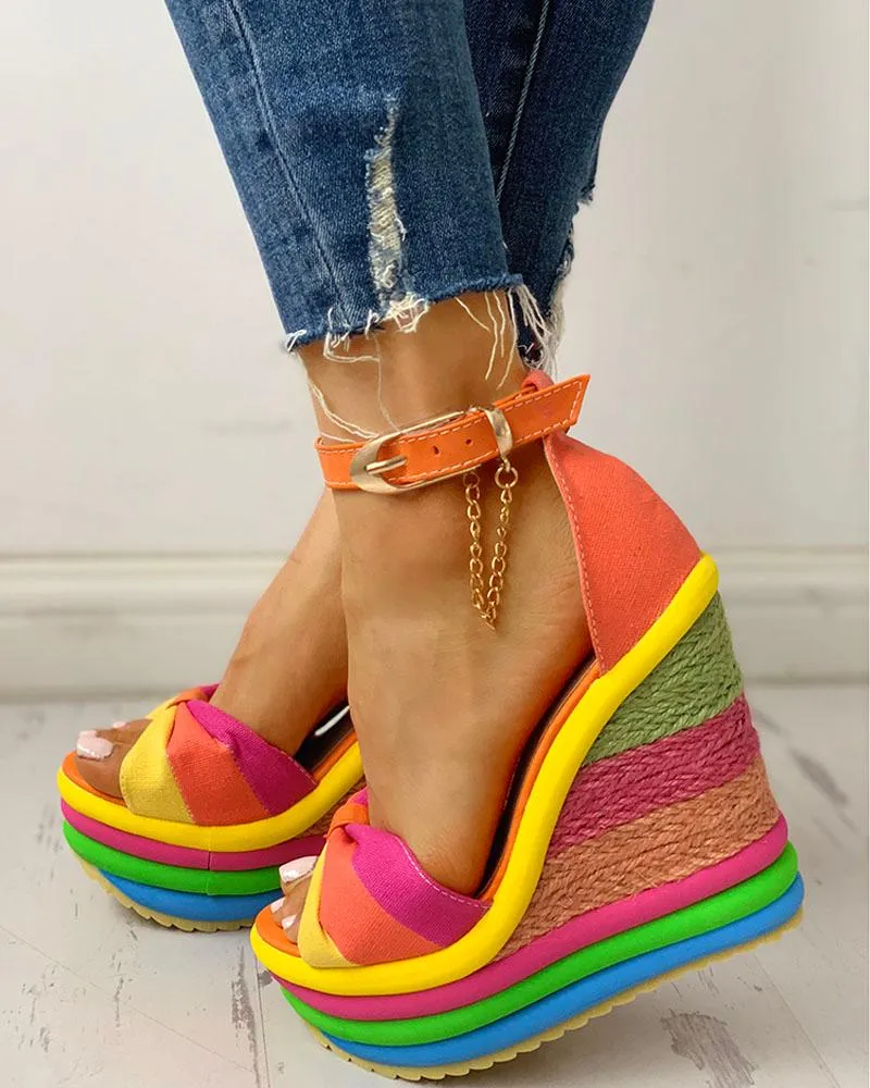 Colorful Rainbow Platform Wedge Sandals
