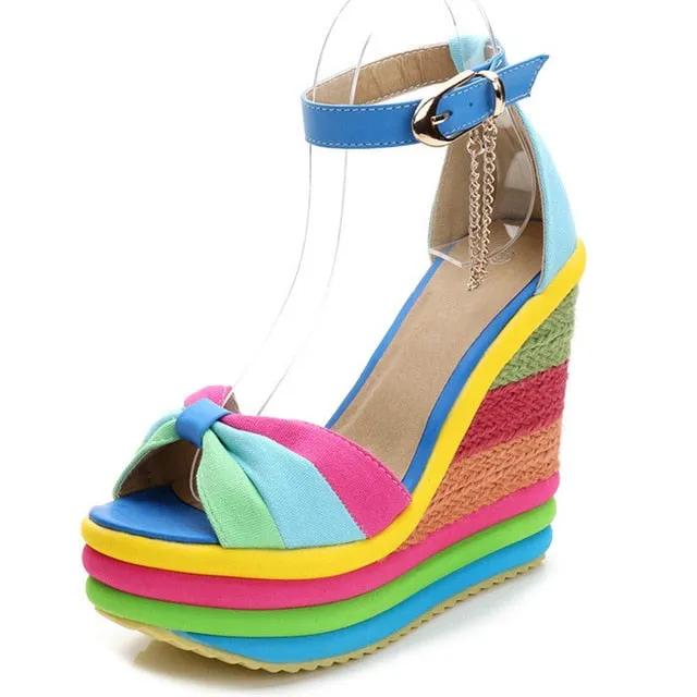 Colorful Rainbow Platform Wedge Sandals