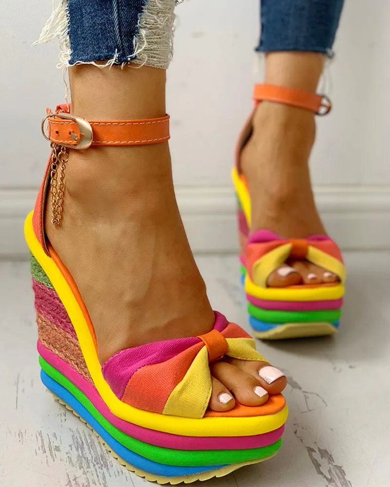 Colorful Rainbow Platform Wedge Sandals