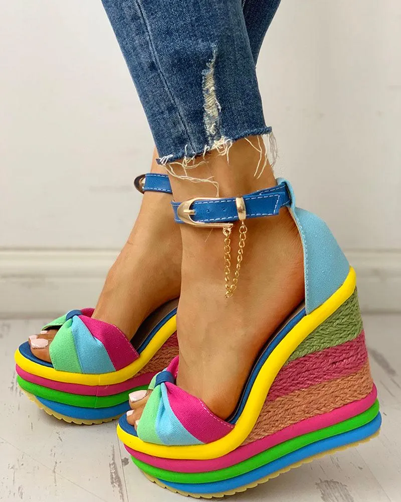 Colorful Rainbow Platform Wedge Sandals