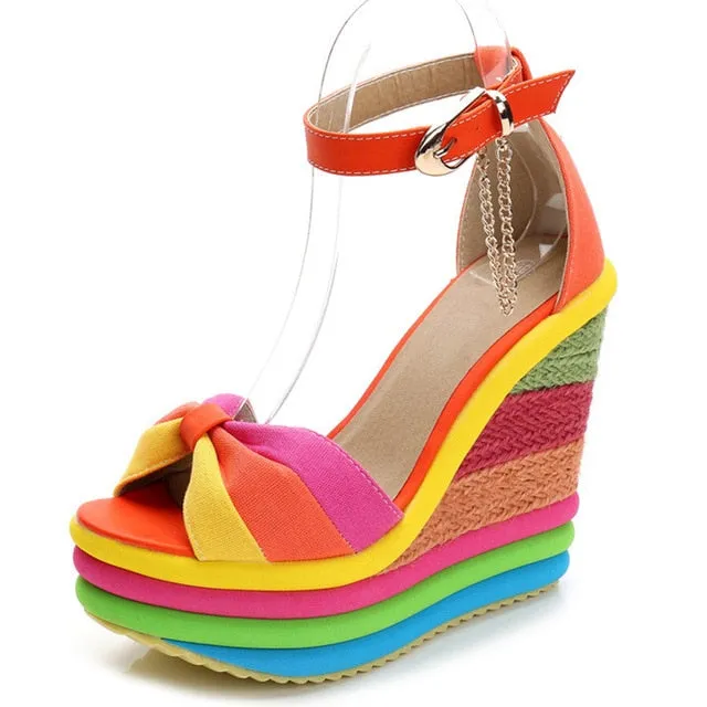 Colorful Rainbow Platform Wedge Sandals
