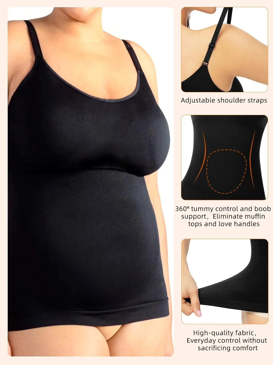 Compression Tank Tops for Women, High Shaping Scoop & V-Neck Cami, Shapewear Tummy Control Camisole