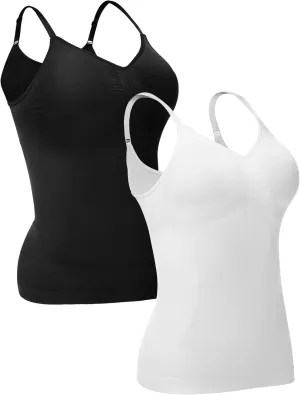Compression Tank Tops for Women, High Shaping Scoop & V-Neck Cami, Shapewear Tummy Control Camisole