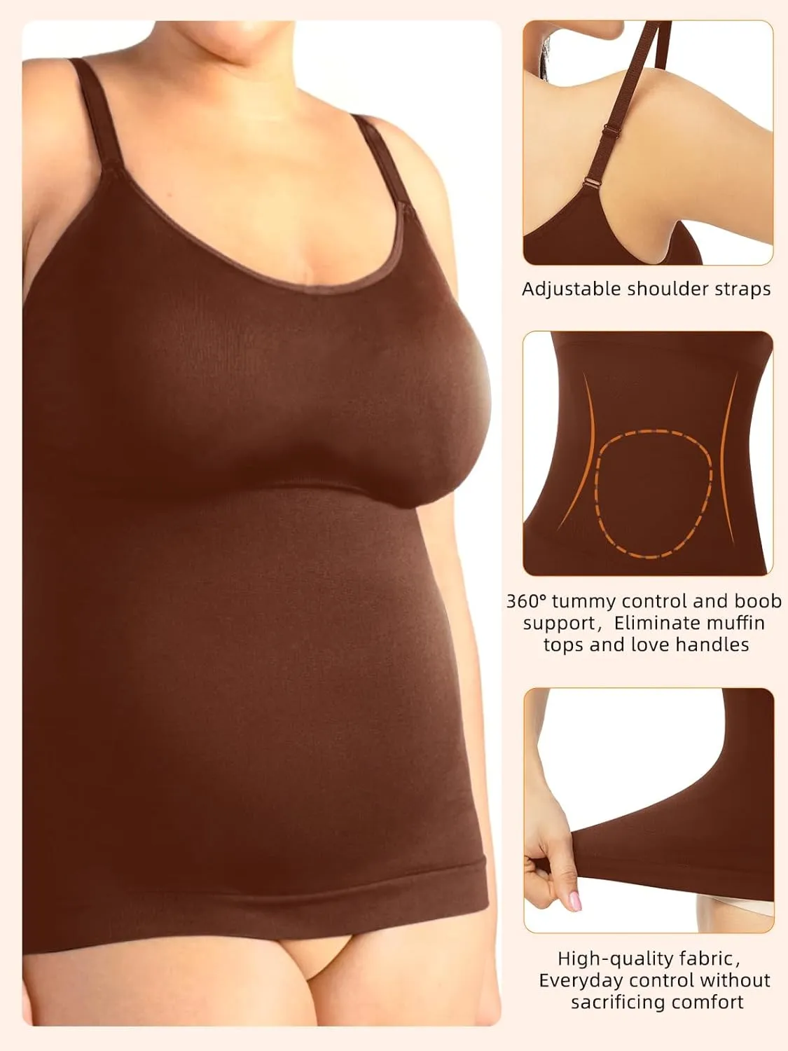 Compression Tank Tops for Women, High Shaping Scoop & V-Neck Cami, Shapewear Tummy Control Camisole