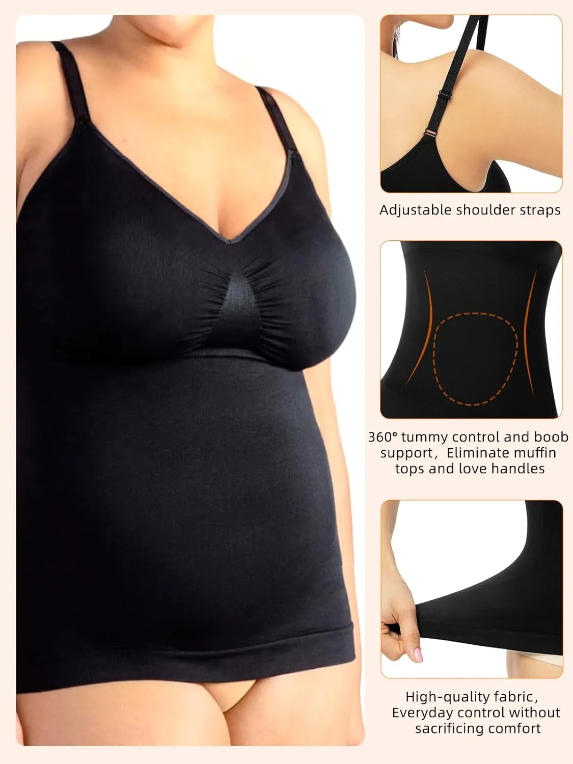 Compression Tank Tops for Women, High Shaping Scoop & V-Neck Cami, Shapewear Tummy Control Camisole