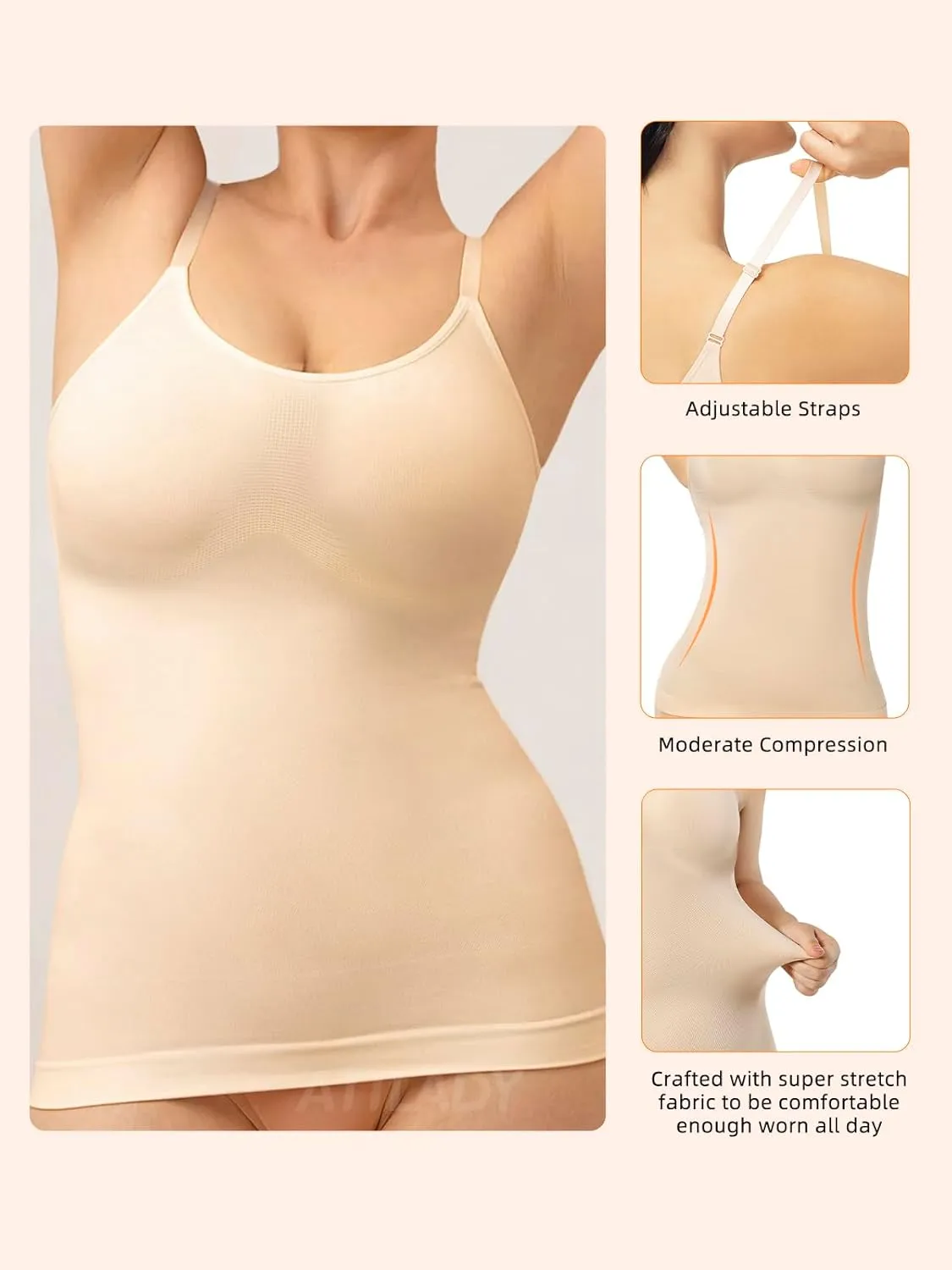 Compression Tank Tops for Women, High Shaping Scoop & V-Neck Cami, Shapewear Tummy Control Camisole