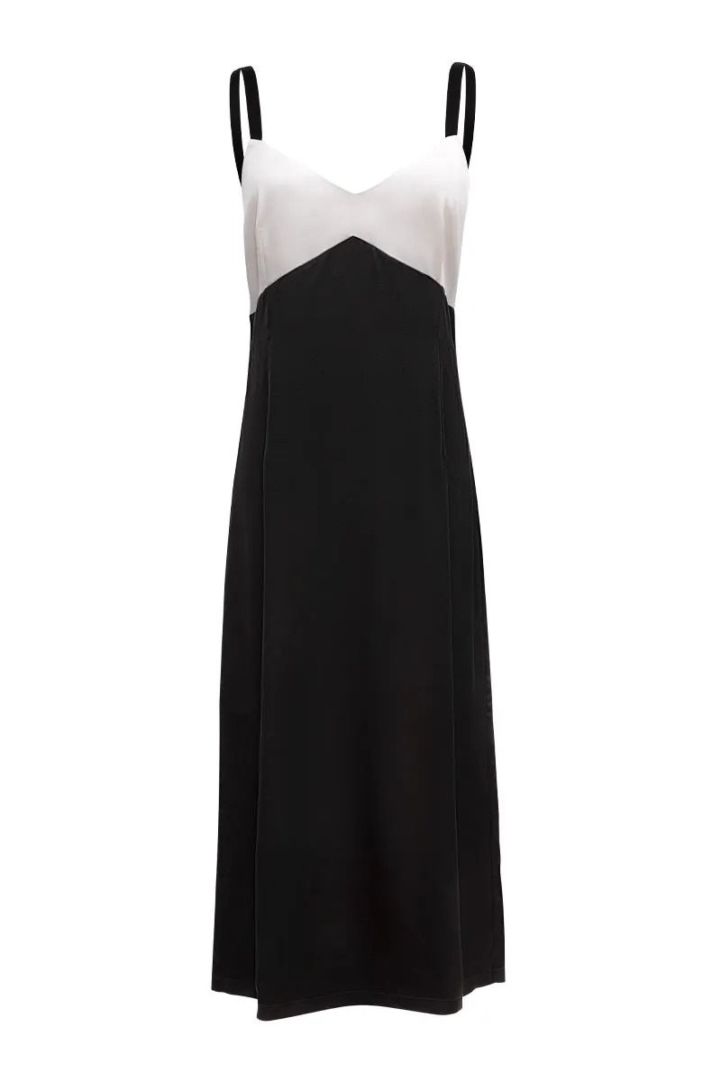 CONTRAST SILK VELVET MAXI SLIP DRESS