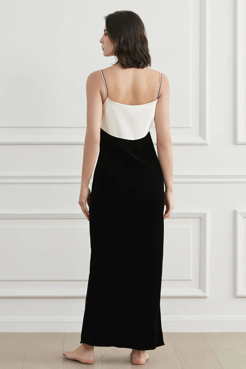 CONTRAST SILK VELVET MAXI SLIP DRESS