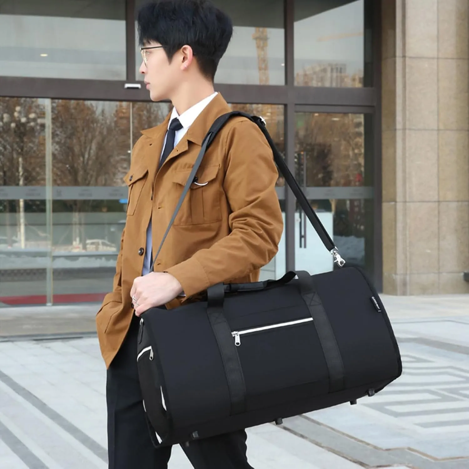 Convenient Foldable Garment Bag - Keep Clothes Wrinkles Lightweight, Water Resistant | Dry Wet Separated Pockets Overnight, Weekender Bags for Women and Men with Adjustable Shoulder Strap