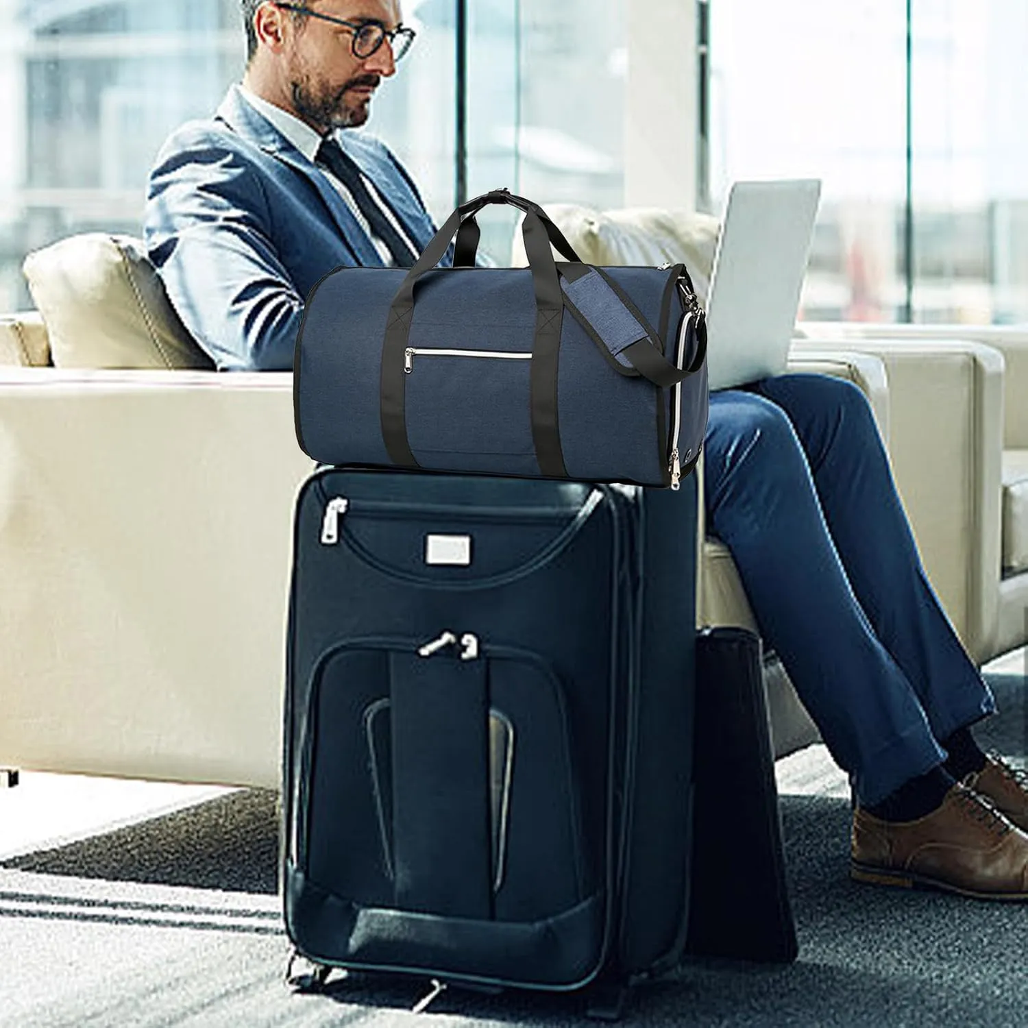 Convenient Foldable Garment Bag - Keep Clothes Wrinkles Lightweight, Water Resistant | Dry Wet Separated Pockets Overnight, Weekender Bags for Women and Men with Adjustable Shoulder Strap