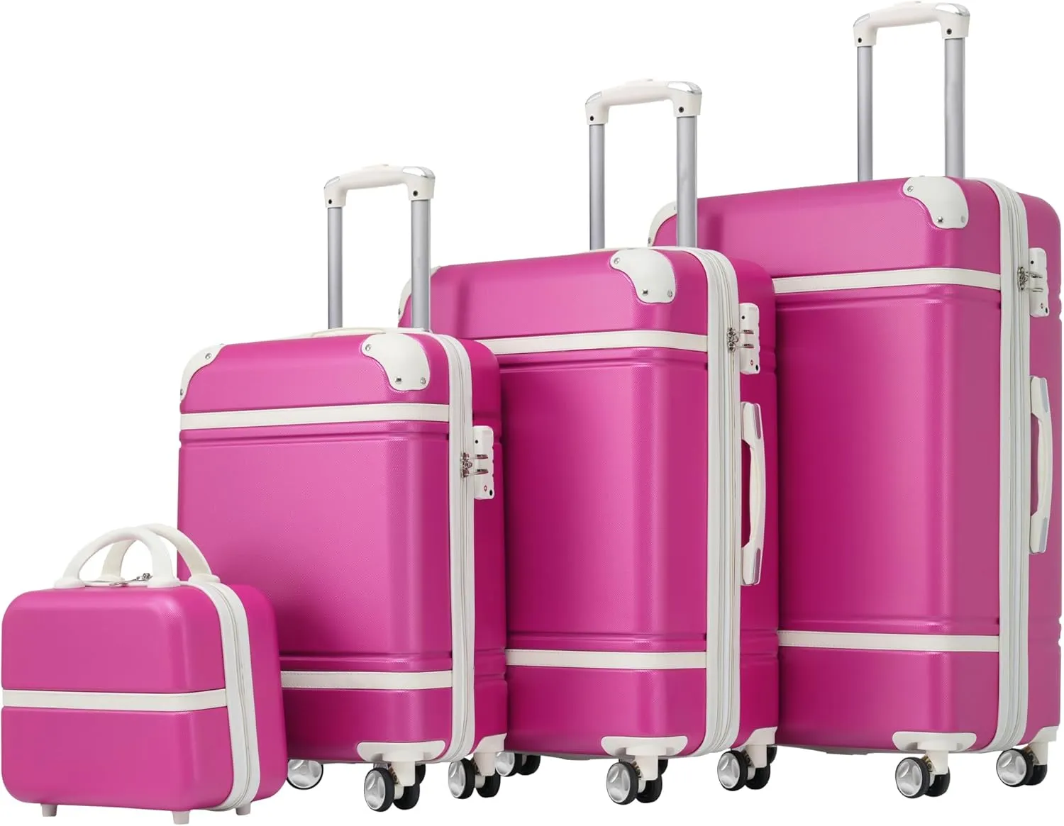 Convenient Travel Solution with 4-Piece Hardshell Luggage Set, Lightweight ABS Material, 20" 24" 28" Sizes, Pink