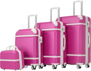 Convenient Travel Solution with 4-Piece Hardshell Luggage Set, Lightweight ABS Material, 20" 24" 28" Sizes, Pink