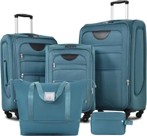 Convenient Travel Solutions with Expandable 3-Piece Luggage Set, Lightweight Softshell Suitcase and Duffel Bag, Green