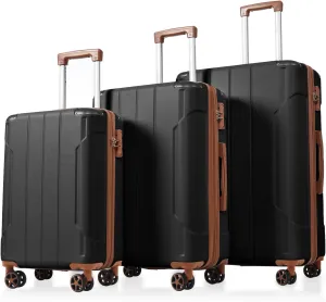 Convenient Travel with 3-Piece Expandable Luggage Set, Durable Hard Shell with Spinner Wheels, Lightweight Design, Black Brown