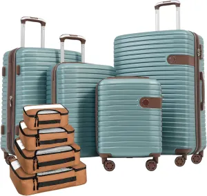 Convenient Travel with 4-Piece Luggage Set, Lightweight Expandable Hard Shell, Spinner Wheels, Includes Packing Cubes, Blue