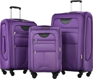 Convenient Travel with Expandable Lightweight Luggage Set, 3 Piece Upright Spinner, Organized Interior, Purple