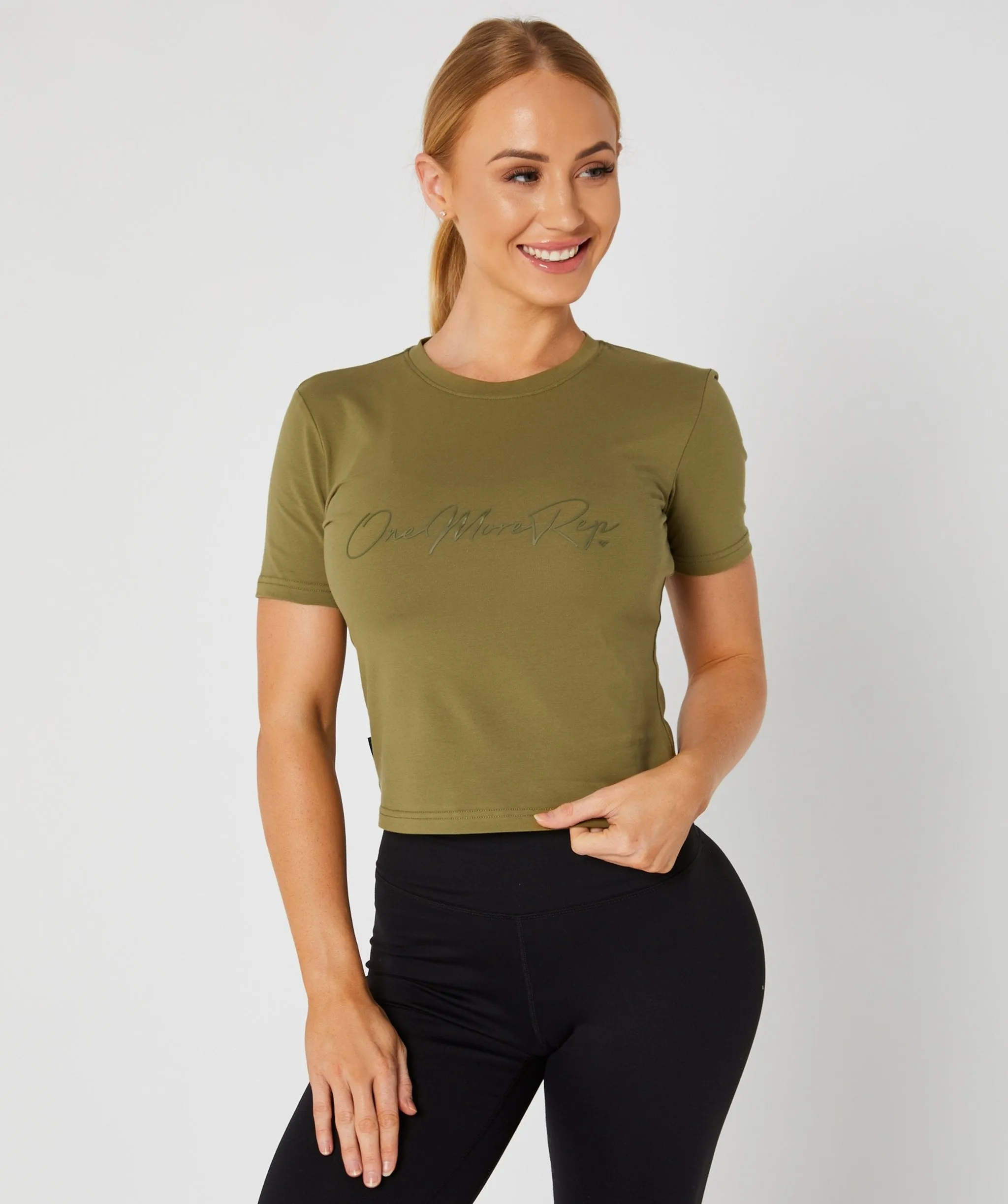 Core Crop Fitted Tee (Khaki) by OneMoreRep