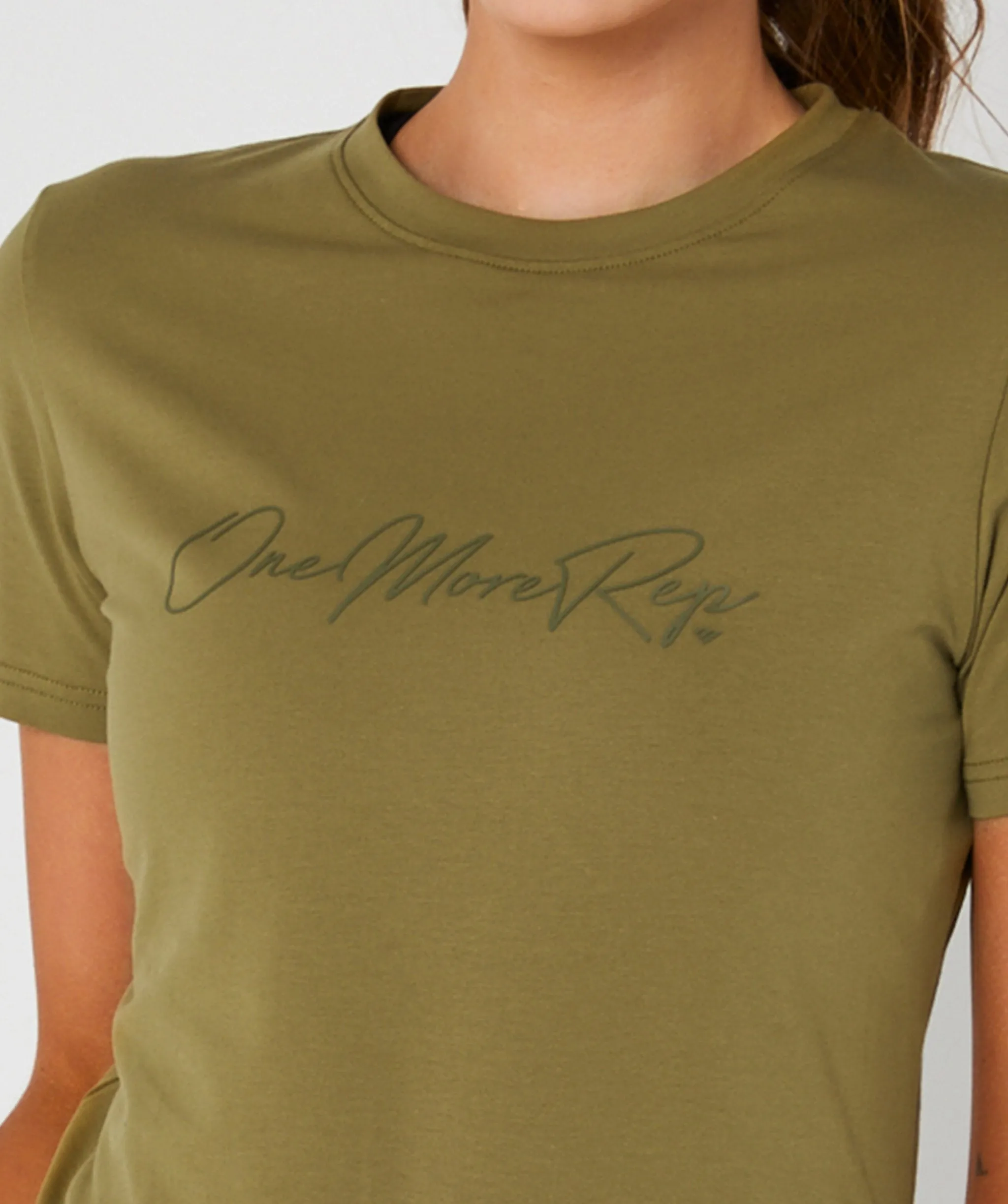 Core Crop Fitted Tee (Khaki) by OneMoreRep