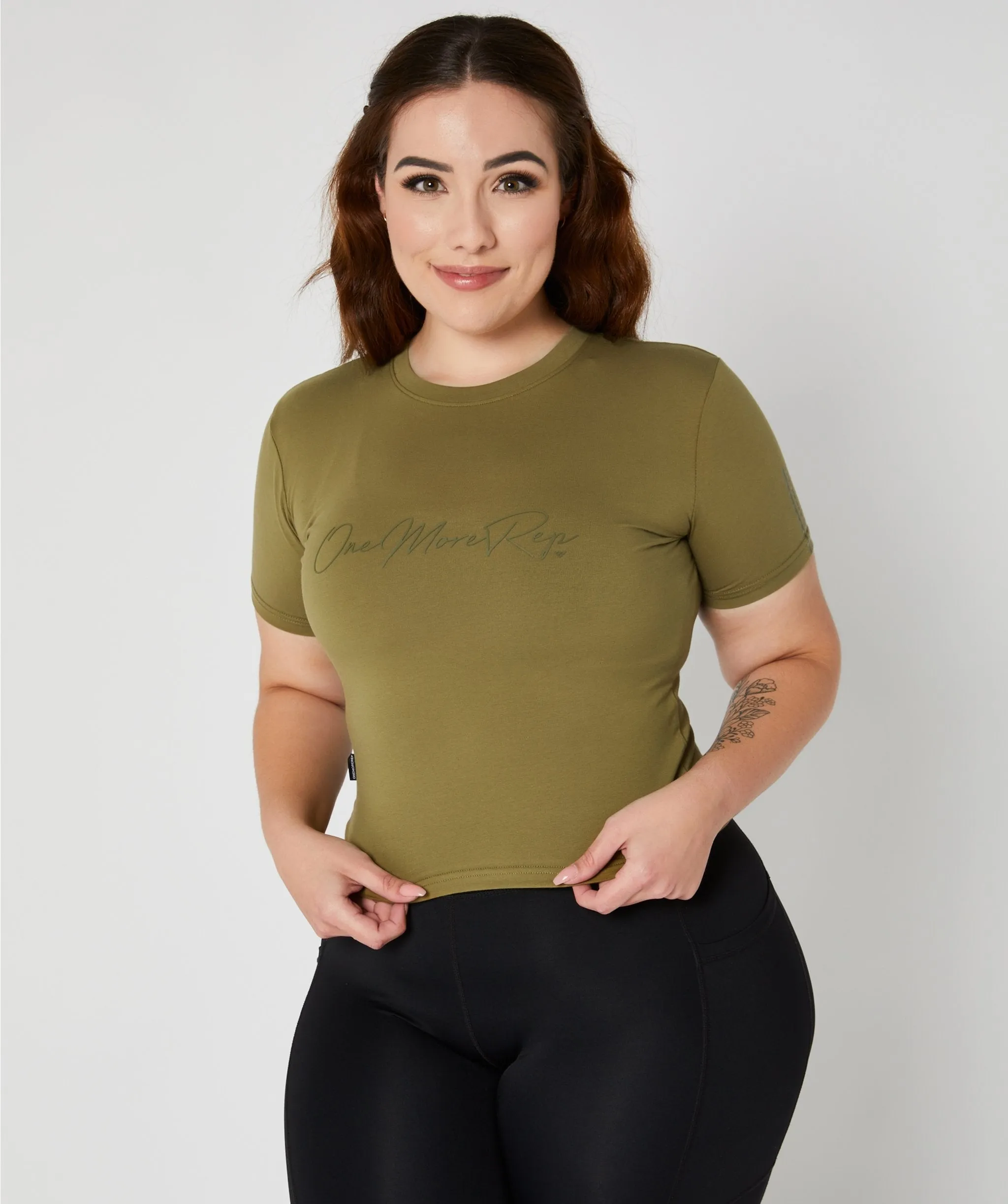 Core Crop Fitted Tee (Khaki) by OneMoreRep