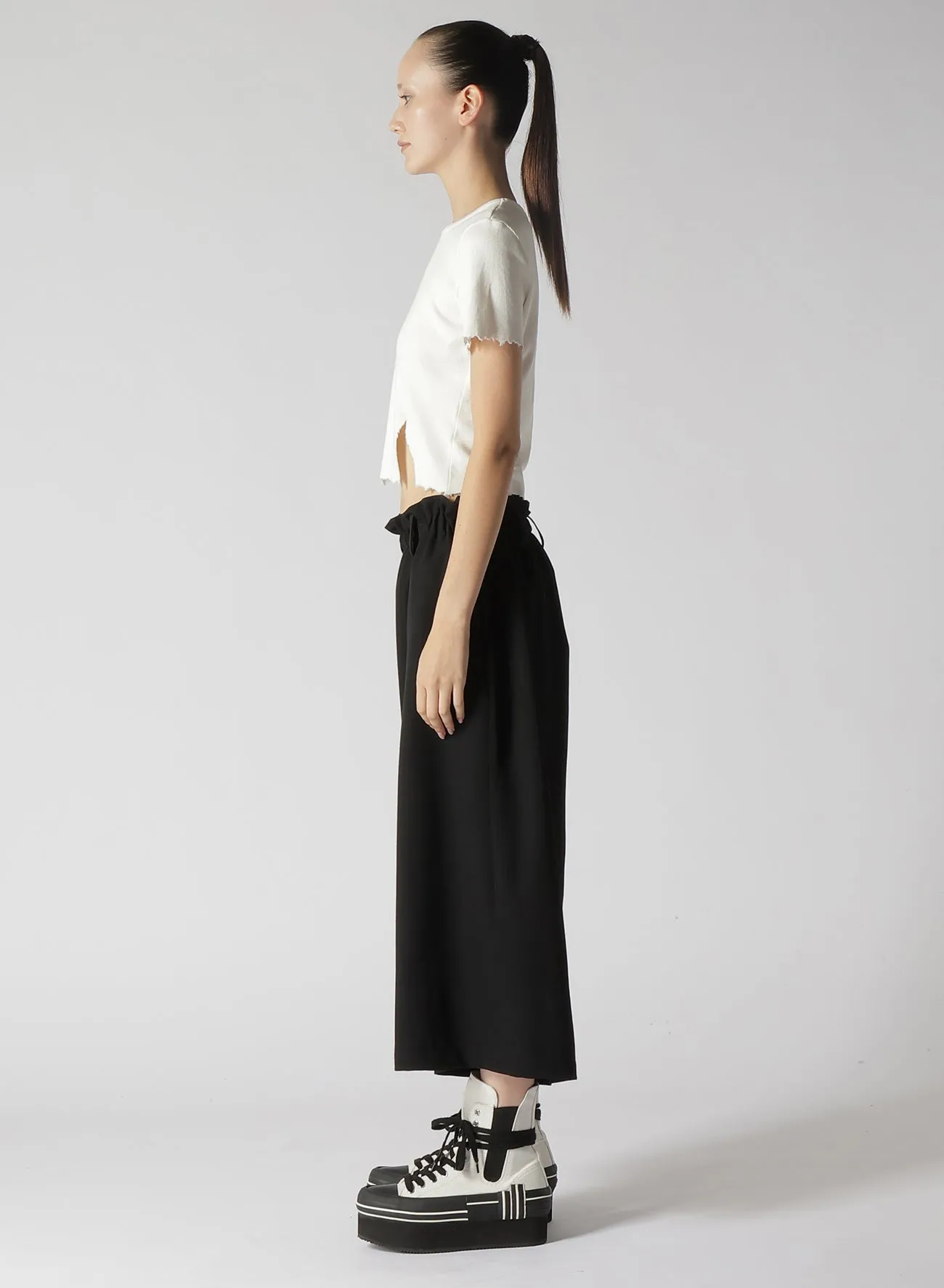 COTTON RAYON RIB T-SHIRT WITH DAMAGED HEM