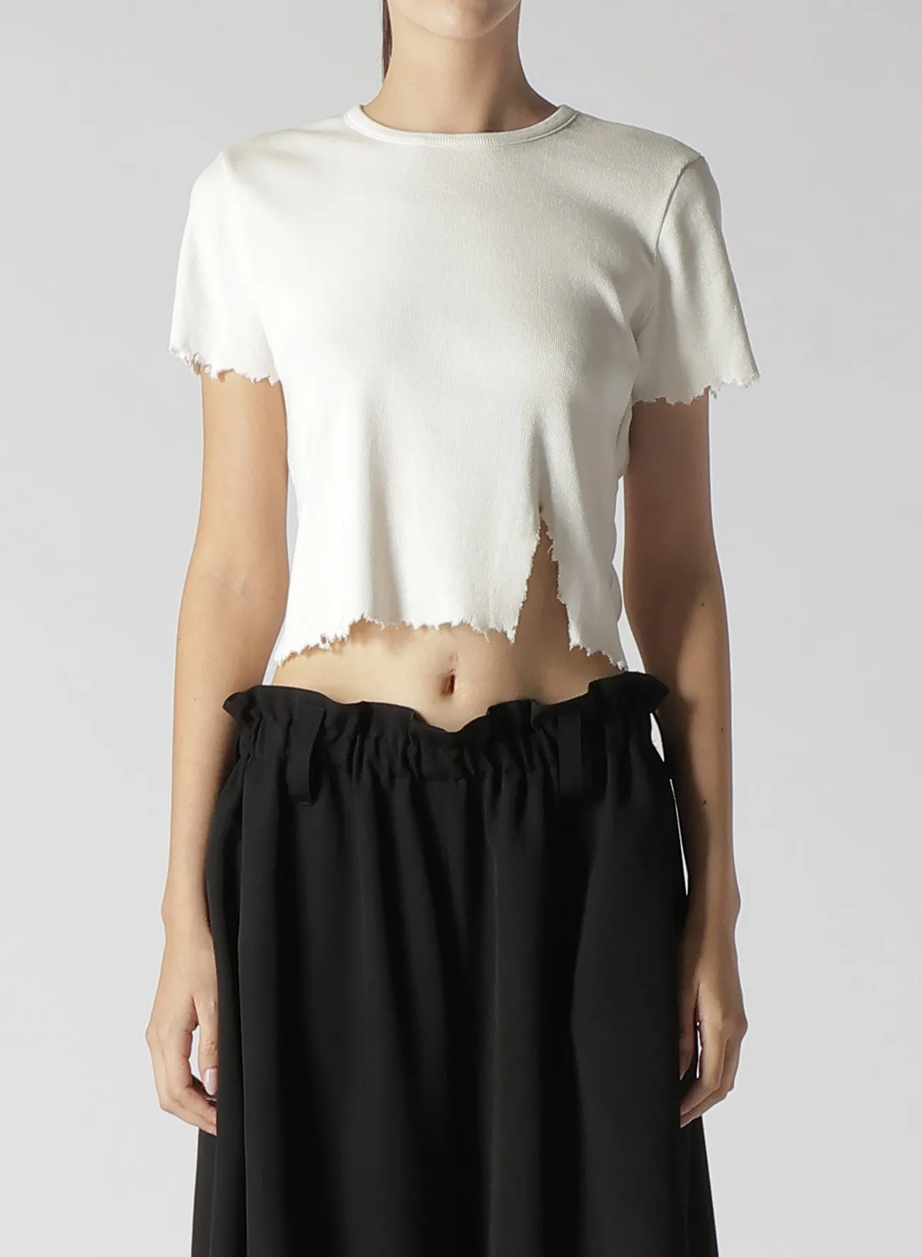 COTTON RAYON RIB T-SHIRT WITH DAMAGED HEM