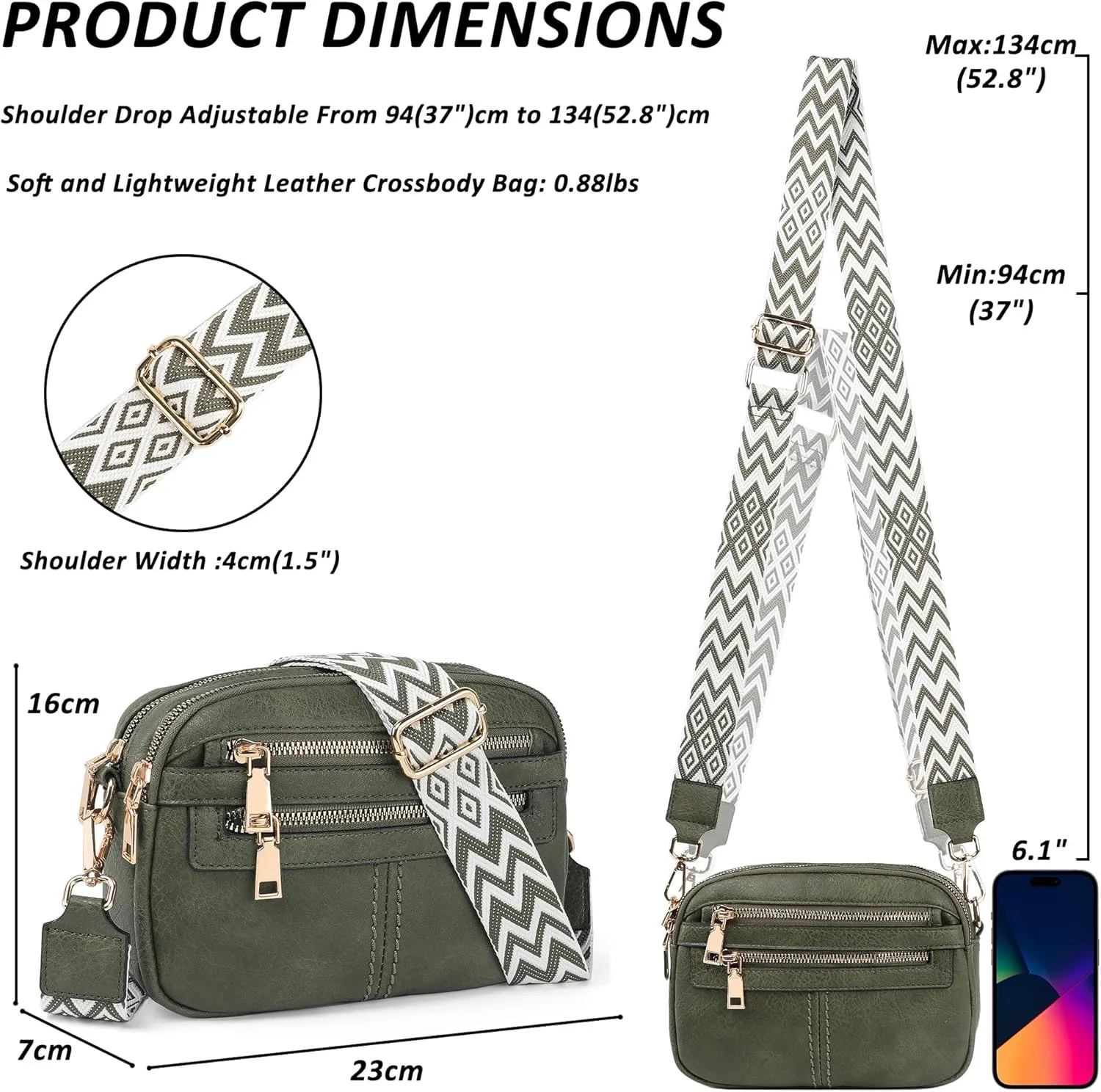 Crossbody Bags for Women, 6-Pockets Purses for Women, Vegan Leather Handbags Shoulder Bag for Travel Shopping