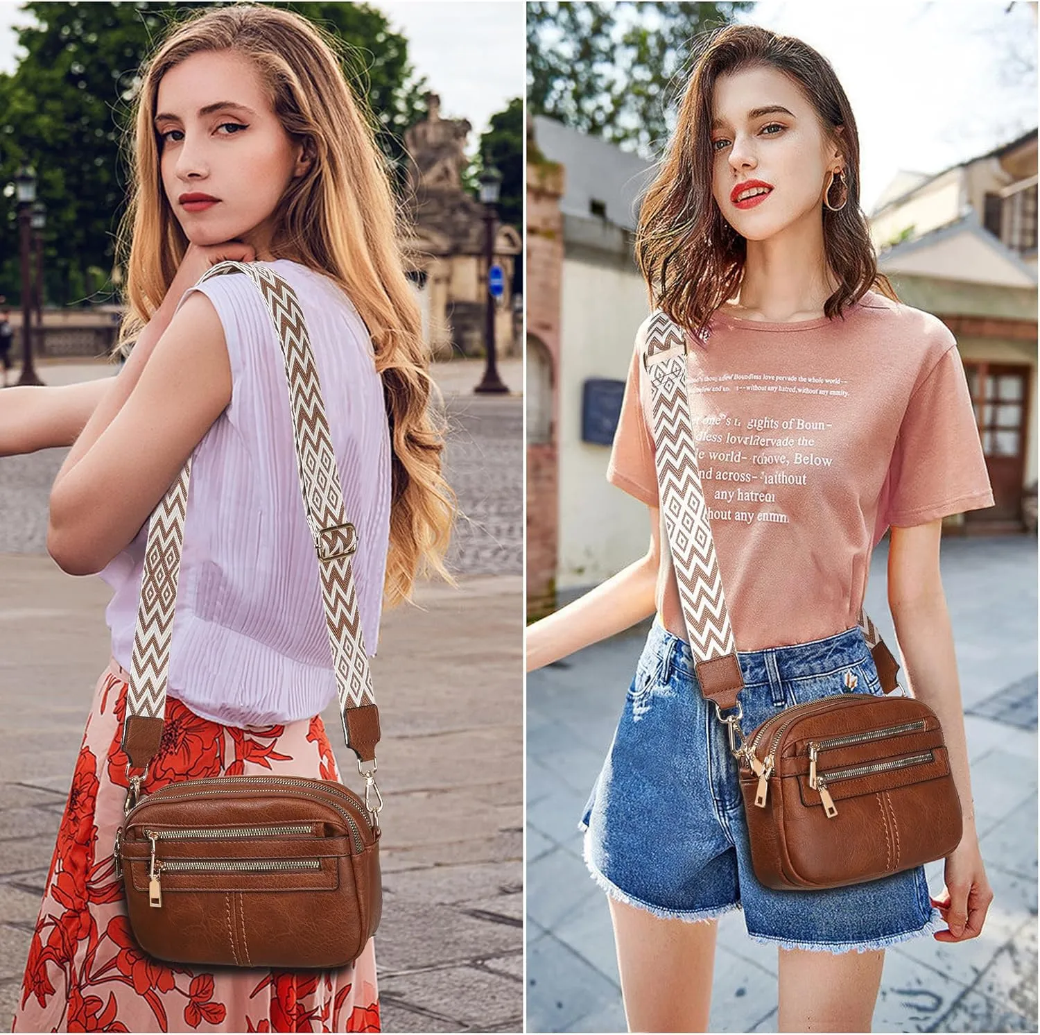 Crossbody Bags for Women, 6-Pockets Purses for Women, Vegan Leather Handbags Shoulder Bag for Travel Shopping