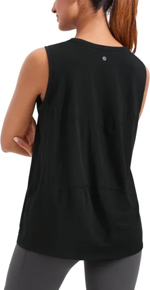 CRZ YOGA Pima Cotton High Neck Tank Basic Workout Sleeveless Tops for Women Soft Casual Athletic Yoga Shirts