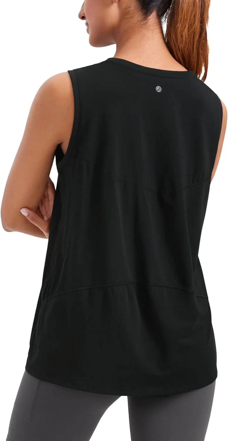 CRZ YOGA Pima Cotton High Neck Tank Basic Workout Sleeveless Tops for Women Soft Casual Athletic Yoga Shirts