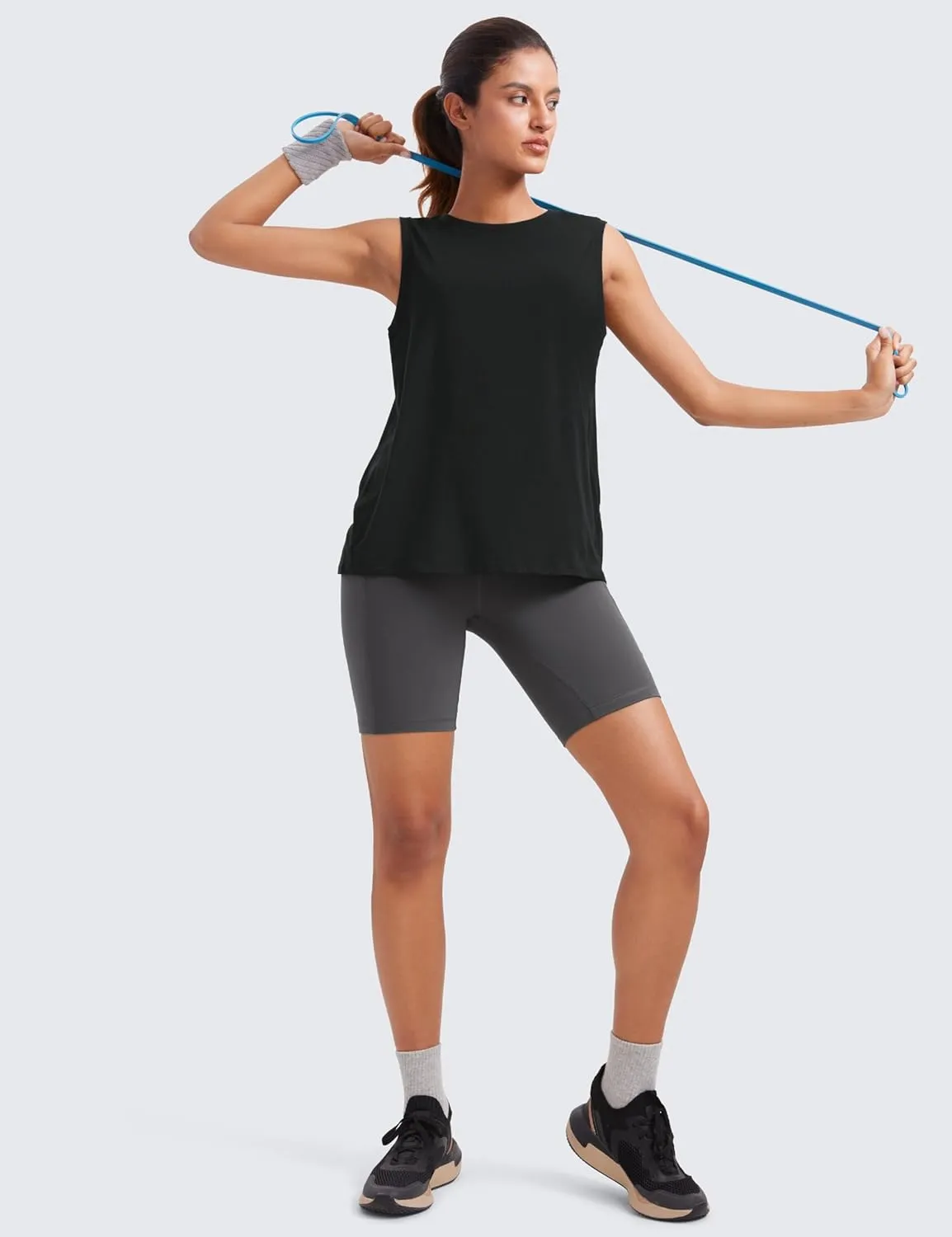 CRZ YOGA Pima Cotton High Neck Tank Basic Workout Sleeveless Tops for Women Soft Casual Athletic Yoga Shirts