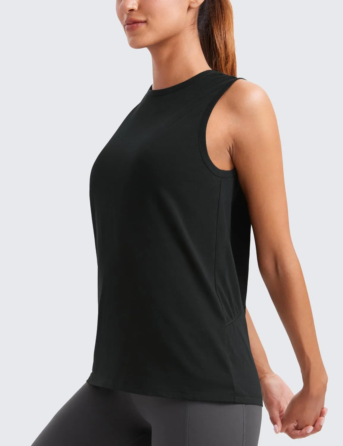 CRZ YOGA Pima Cotton High Neck Tank Basic Workout Sleeveless Tops for Women Soft Casual Athletic Yoga Shirts
