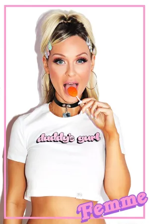 Daddy's Gurl Fitted Crop Tee-White