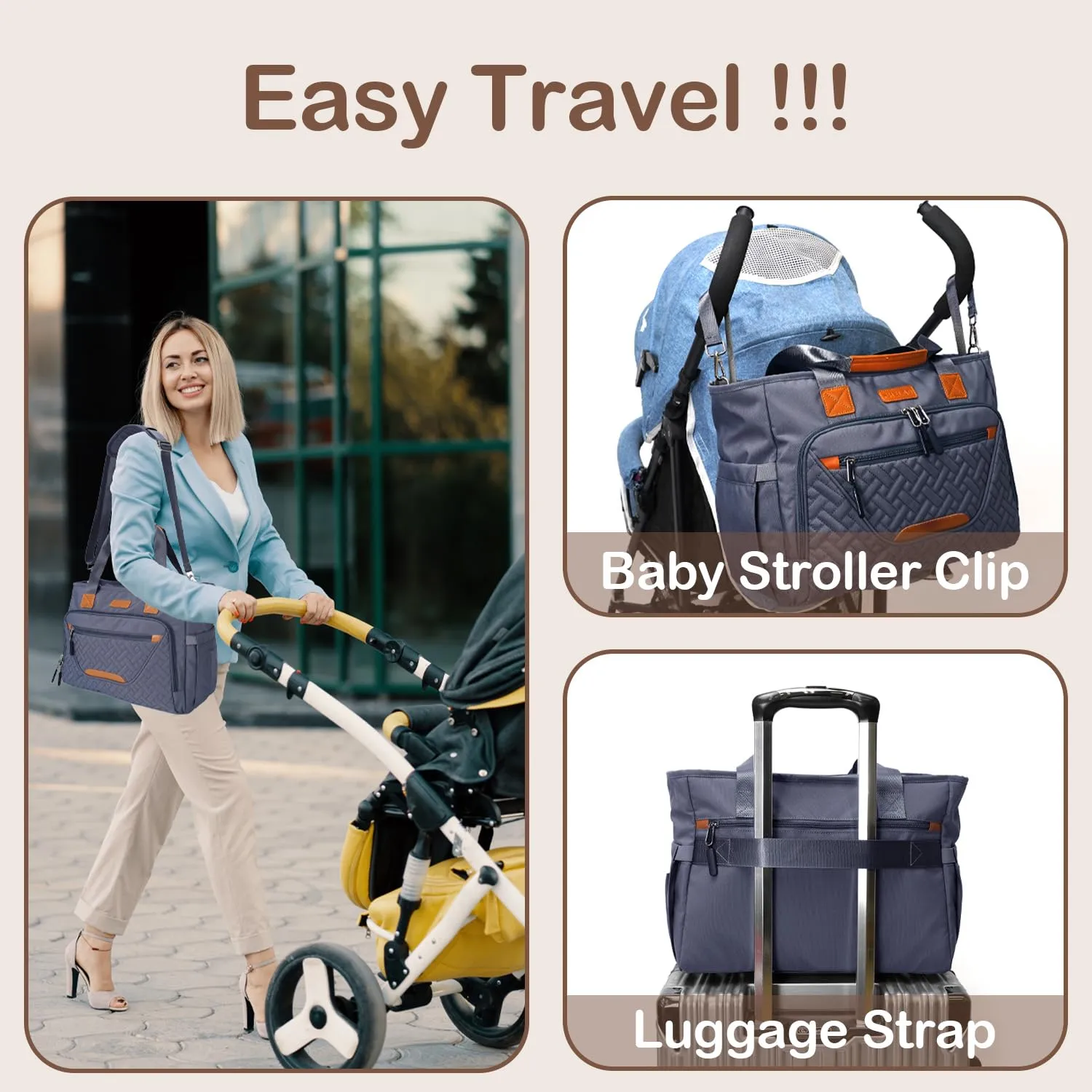 Diaper Bag Tote, Baby Travel Bag Multi-Compartment Pocket for Convenient Carrying of Diapers, Wet Wipe & Milk Bottles (Dark Gray)