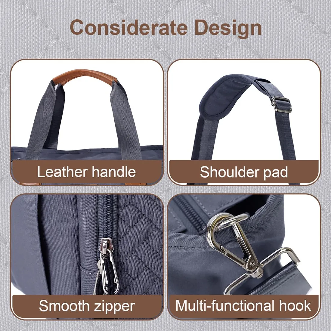 Diaper Bag Tote, Baby Travel Bag Multi-Compartment Pocket for Convenient Carrying of Diapers, Wet Wipe & Milk Bottles (Dark Gray)
