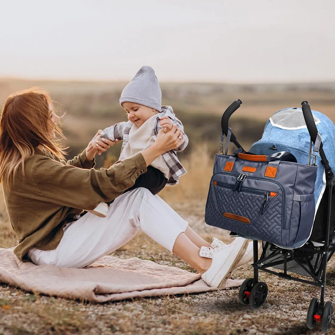 Diaper Bag Tote, Baby Travel Bag Multi-Compartment Pocket for Convenient Carrying of Diapers, Wet Wipe & Milk Bottles (Dark Gray)