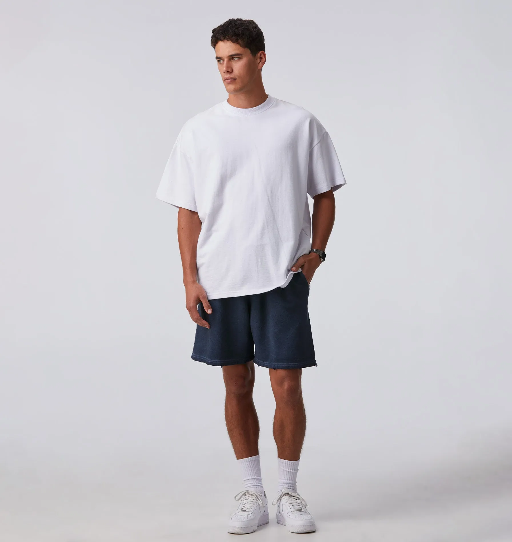 Distressed Trackie Short - Dirty Navy
