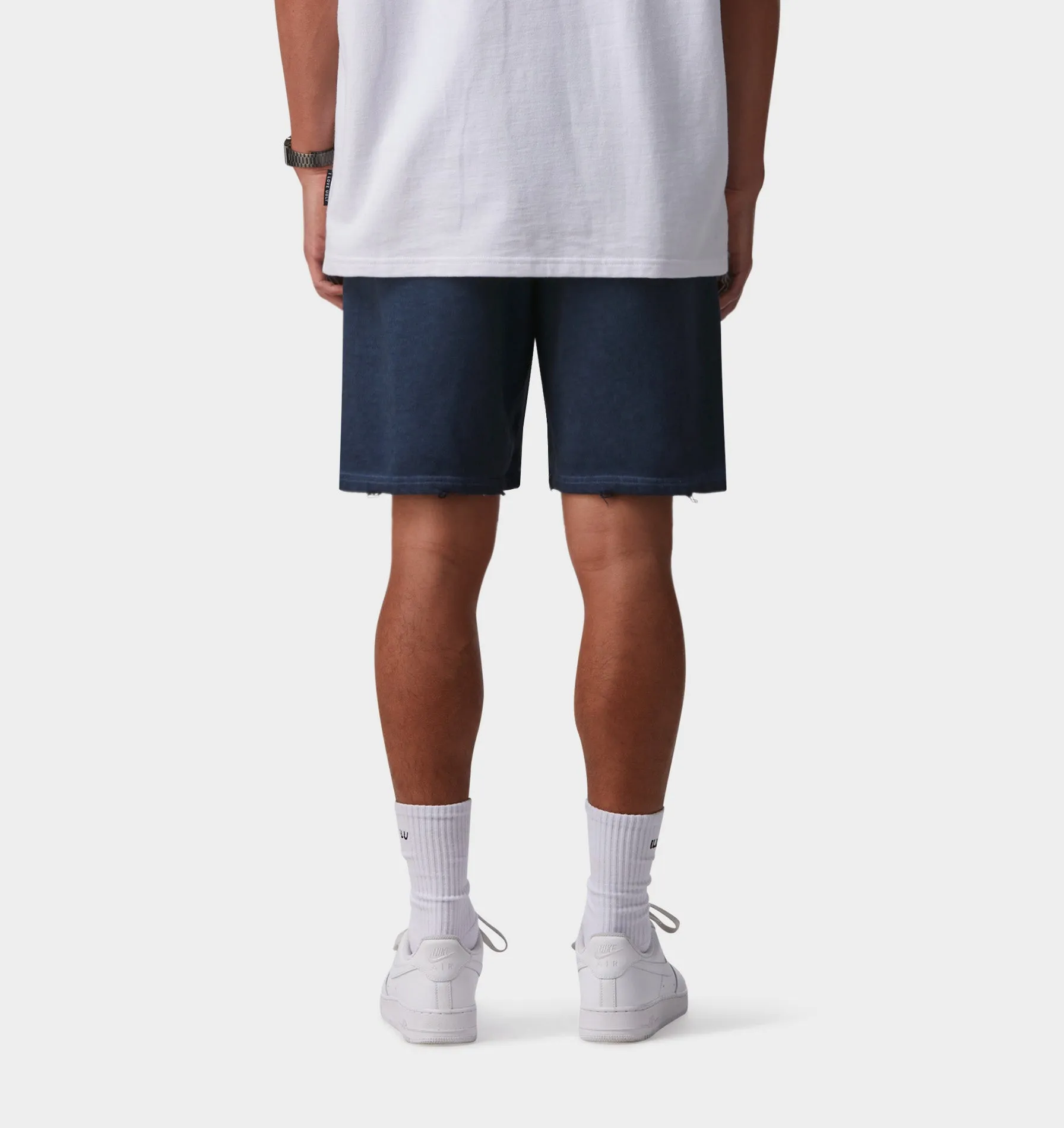 Distressed Trackie Short - Dirty Navy