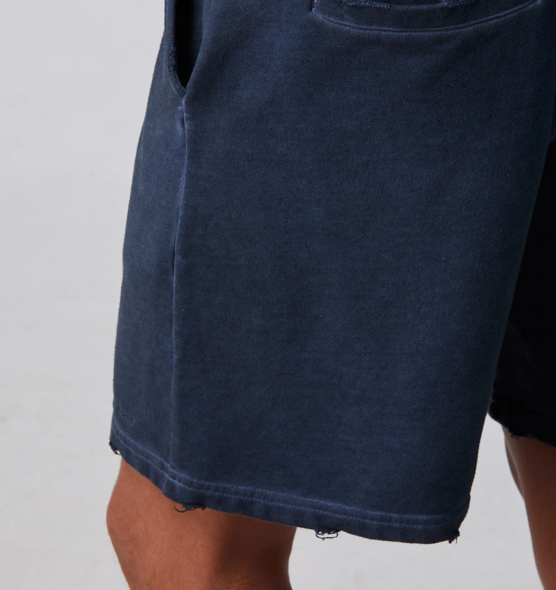 Distressed Trackie Short - Dirty Navy