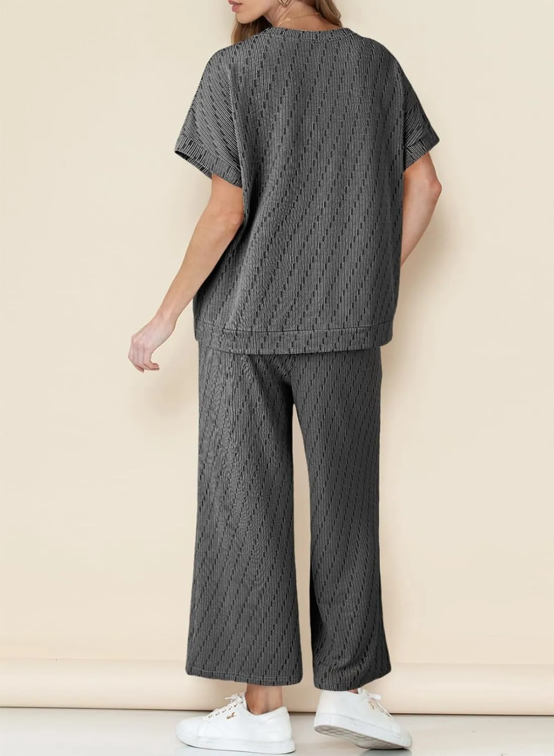 Dokotoo 2 Piece Sets for Women Casual Short Sleeve Summer Tops and High Rise Wide Leg Pants Lounge Sets