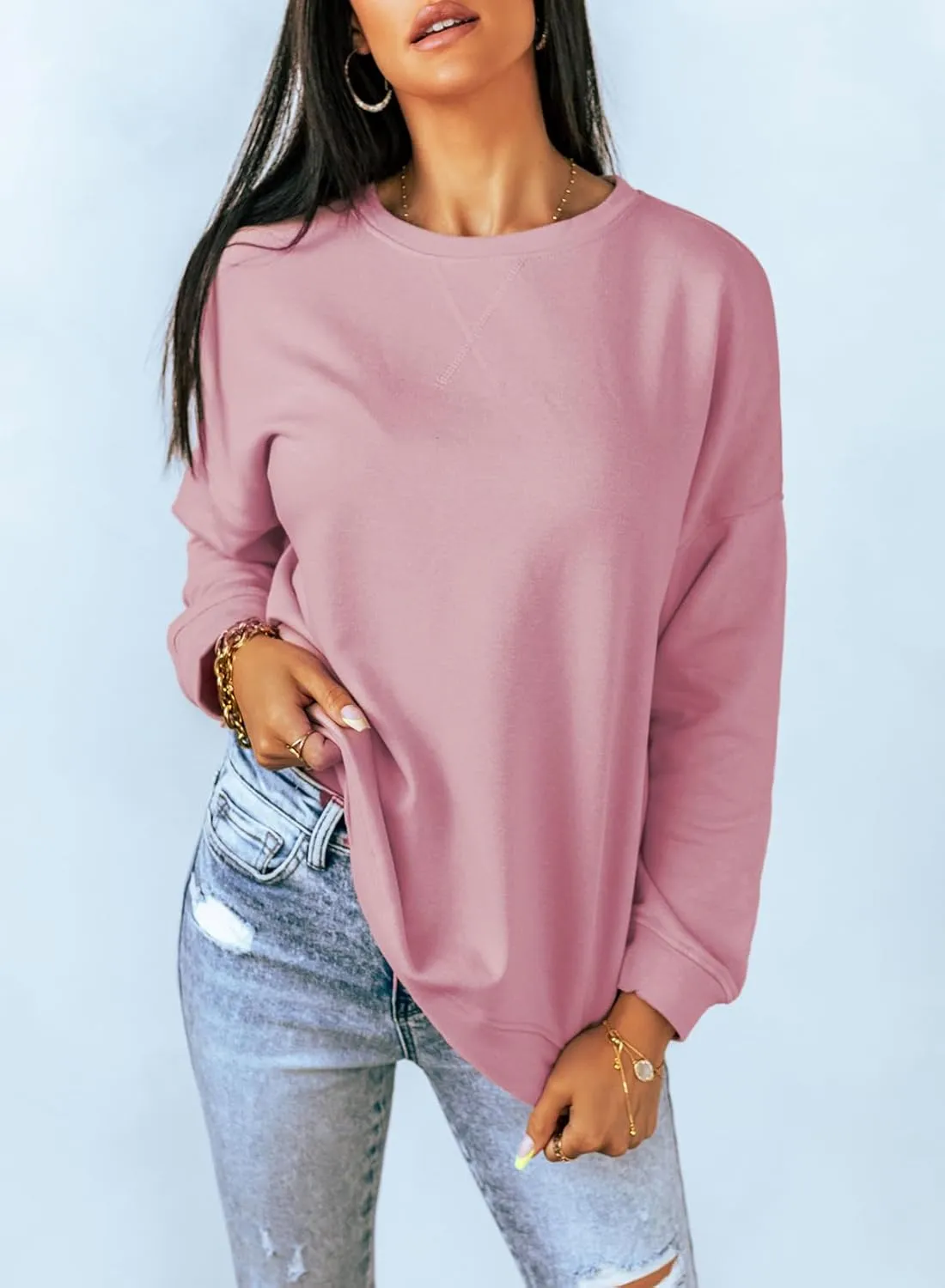 Dokotoo Women's Casual Crew Neck Sweatshirt Loose Soft Long Sleeve Pullover Tops