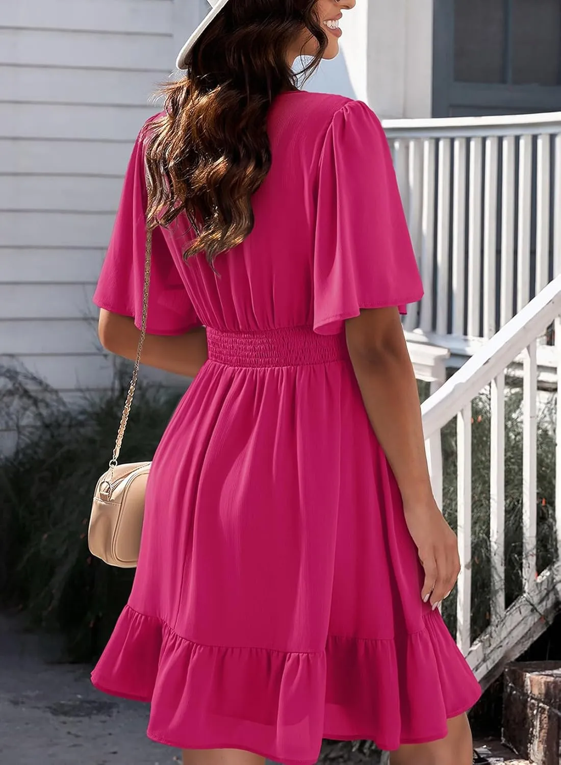 Dokotoo Women's Dress 2025 Summer Deep V Neck Elegant Ruffle Mini Dress Waist Dresses S-2XL
