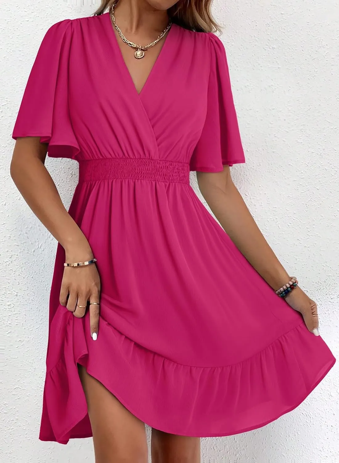 Dokotoo Women's Dress 2025 Summer Deep V Neck Elegant Ruffle Mini Dress Waist Dresses S-2XL