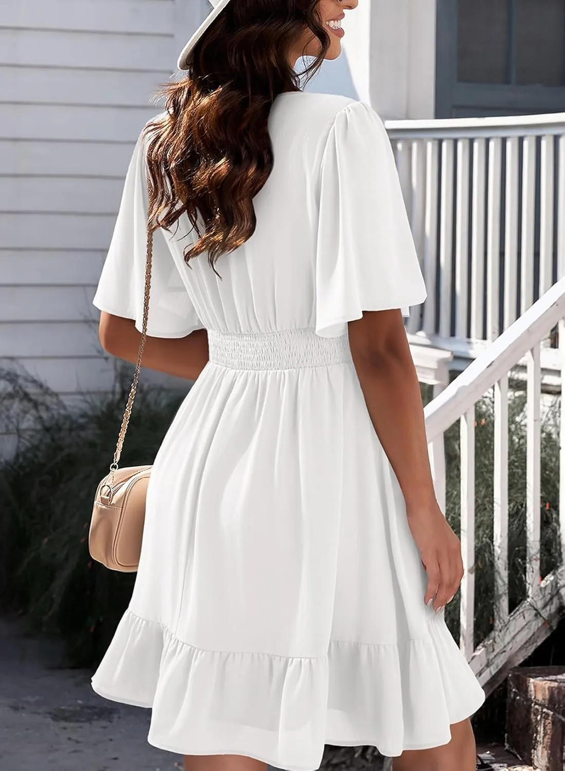Dokotoo Women's Dress 2025 Summer Deep V Neck Elegant Ruffle Mini Dress Waist Dresses S-2XL