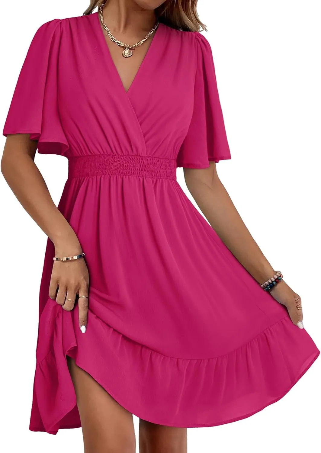 Dokotoo Women's Dress 2025 Summer Deep V Neck Elegant Ruffle Mini Dress Waist Dresses S-2XL