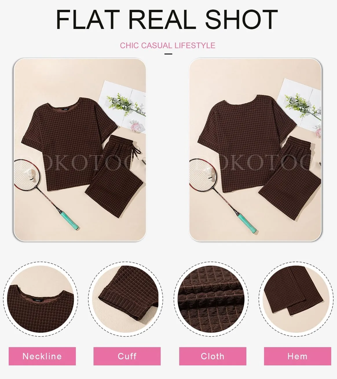 Dokotoo Women's Summer 2 Piece Sets Short Sleeve Crewneck Pullover Shirts Tops and Drawstring Wide Leg Pants Lounge Sets